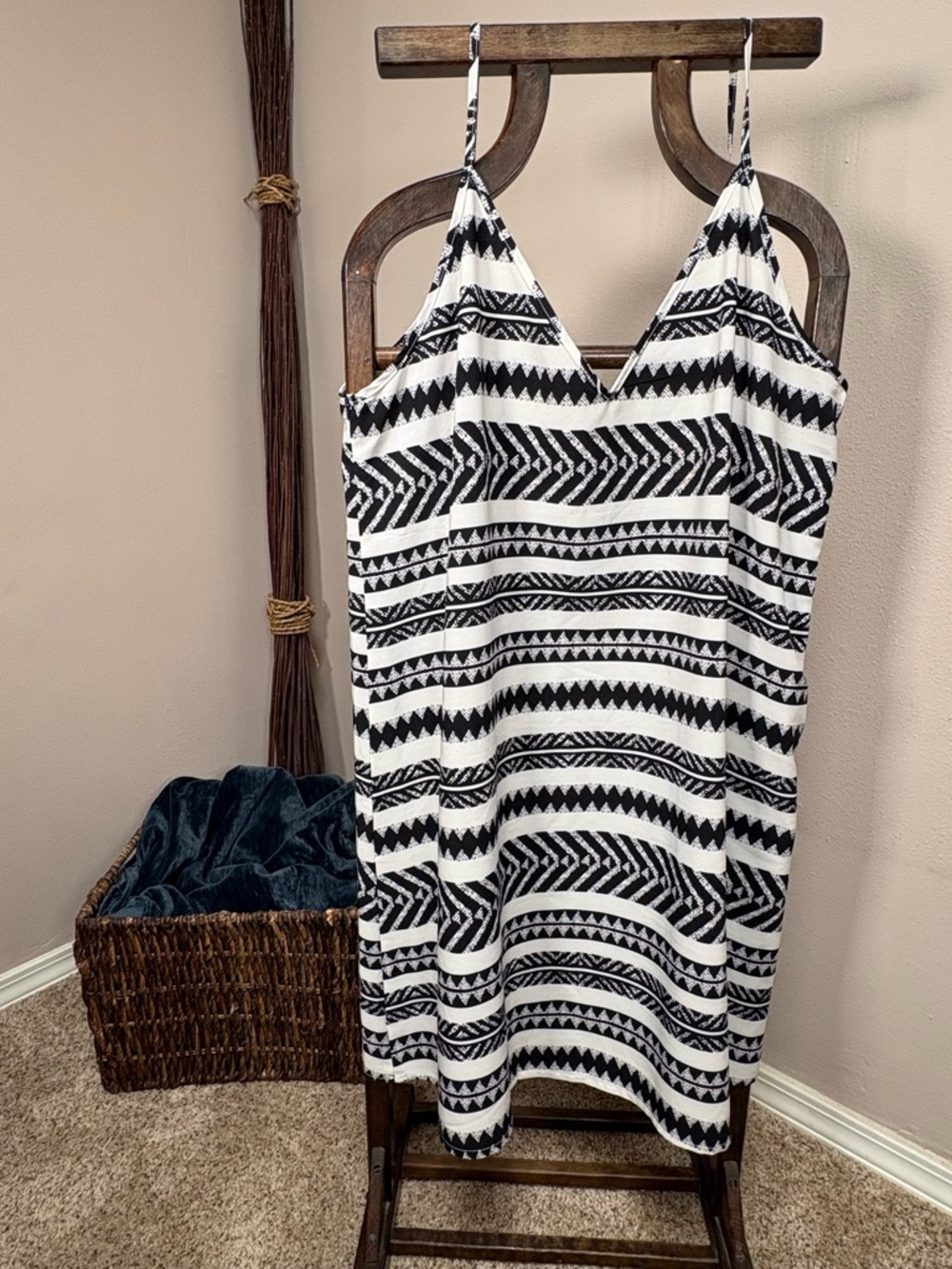Black & White Striped Tribal Print Slip Dress - LAST CHANCE!